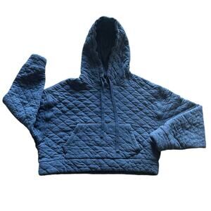 For Days Women’s Quilted Crop Hooded Pullover Sweatshirt Navy Blue Size XS